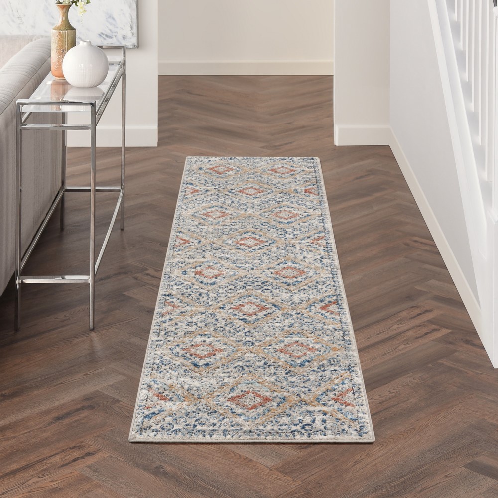 Quarry QUA16 Geometric Runner Rugs in Blue Ivory